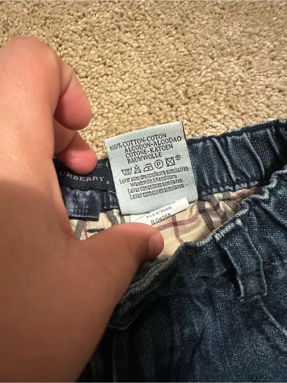 Burberry Blue Rolled-Cuff boys Jeans with Iconic Check Lining
